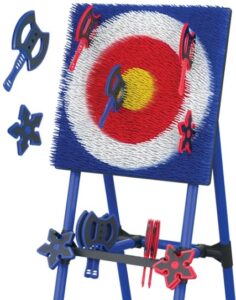 Axe throwing game with target and foam projectiles
