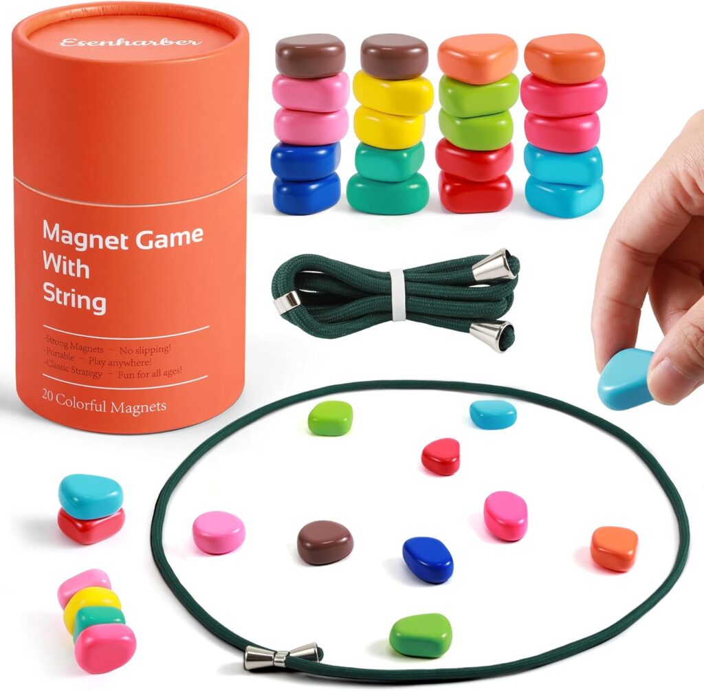 Magnet Game with String, 20 Colorful Magnet Stones